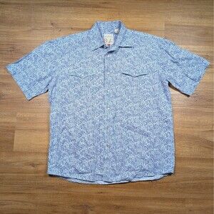 Roper Western Pearl Snap Shirt Mens Large Blue Paisley Cowboy Rodeo Ranch
